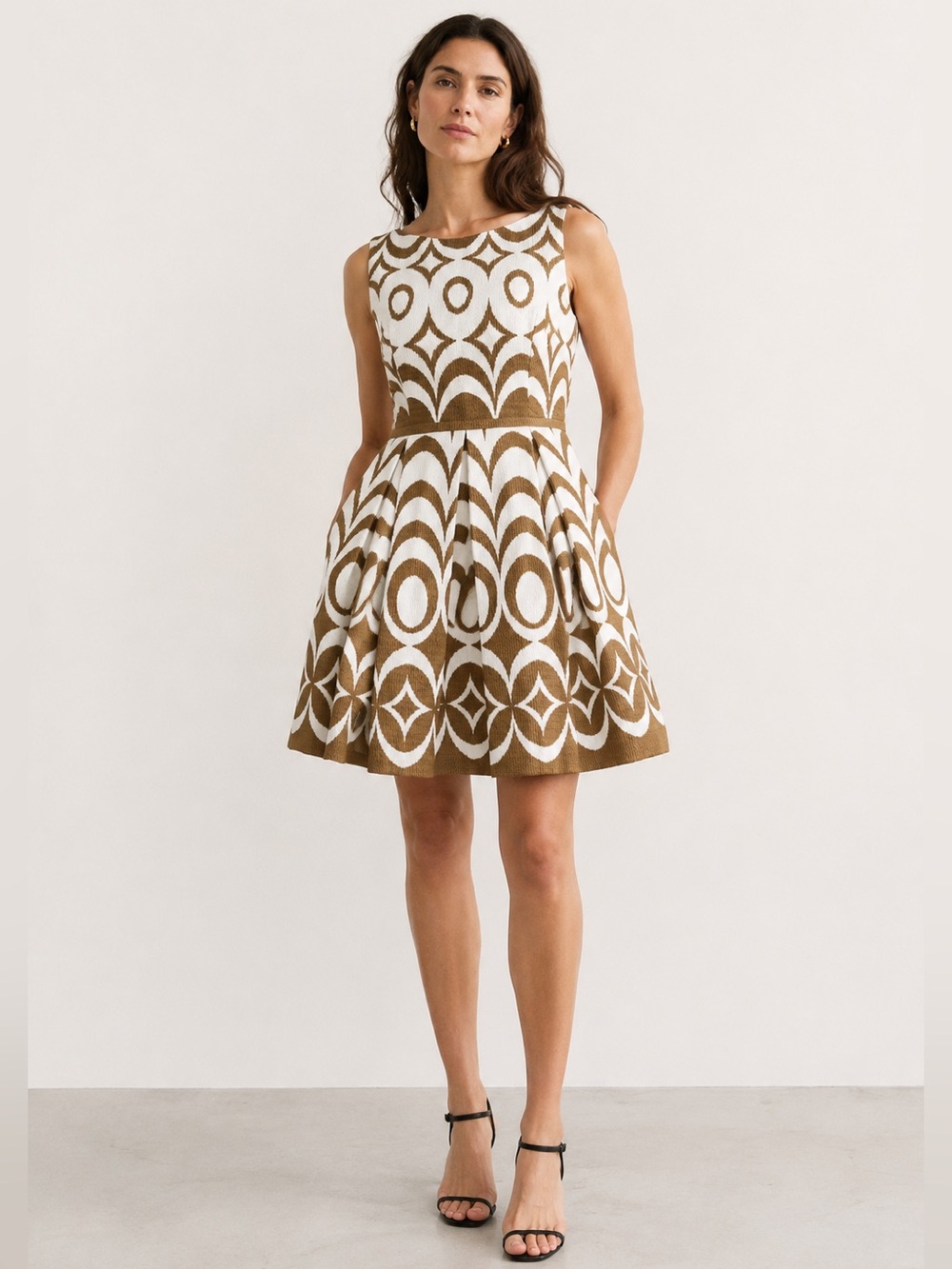 Taylor Geometric Print Sleeveless A-Line Dress with Pockets Size 10